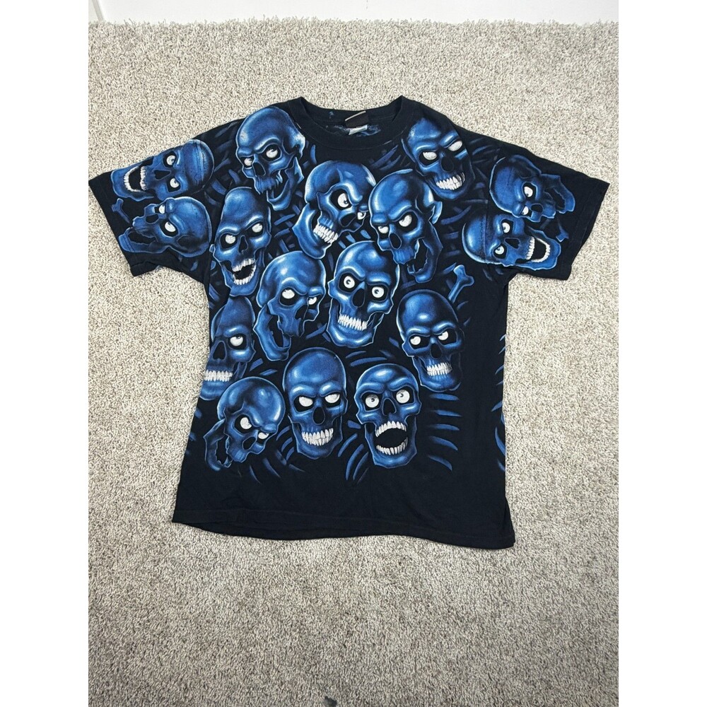 Vintage 2001 Liquid Blue Skull Pile Tee XL JUICY J Thrashed